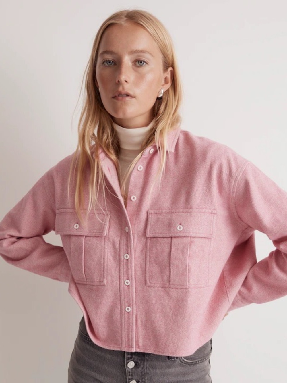 Madewell Flannel Cargo Button-Up Shirt Nouveau Pink Melange Medium